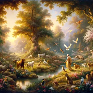 19. 耶和华神用土所造的野地各样走兽和空中各样飞鸟，都带到那人面前，看他叫什么。那人怎样叫各样的活物，那就是它的名字。