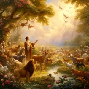 20. 那人便给一切牲畜和空中飞鸟、野地走兽都起了名。只是那人没有遇见配偶帮助他。