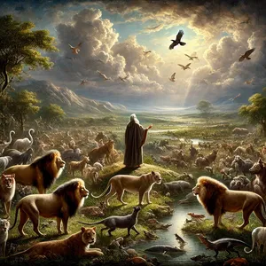 2. 地上的走兽和空中的飞鸟都必惊恐、惧怕你们；连地上一切的昆虫，并海里一切的鱼，都交付你们的手。